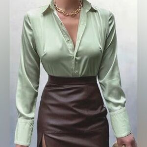 Satin Sage Green Blouse